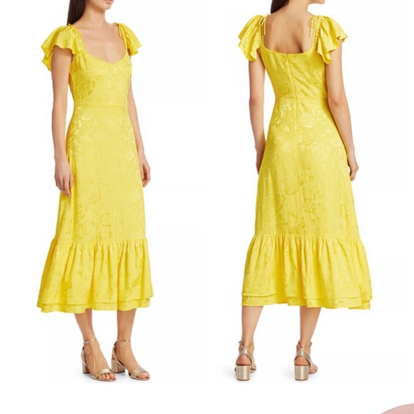 NWT Staud Marwa Midi Dress size 4 Jacquard Floral Flutter Sleeve - Picture 1 of 7